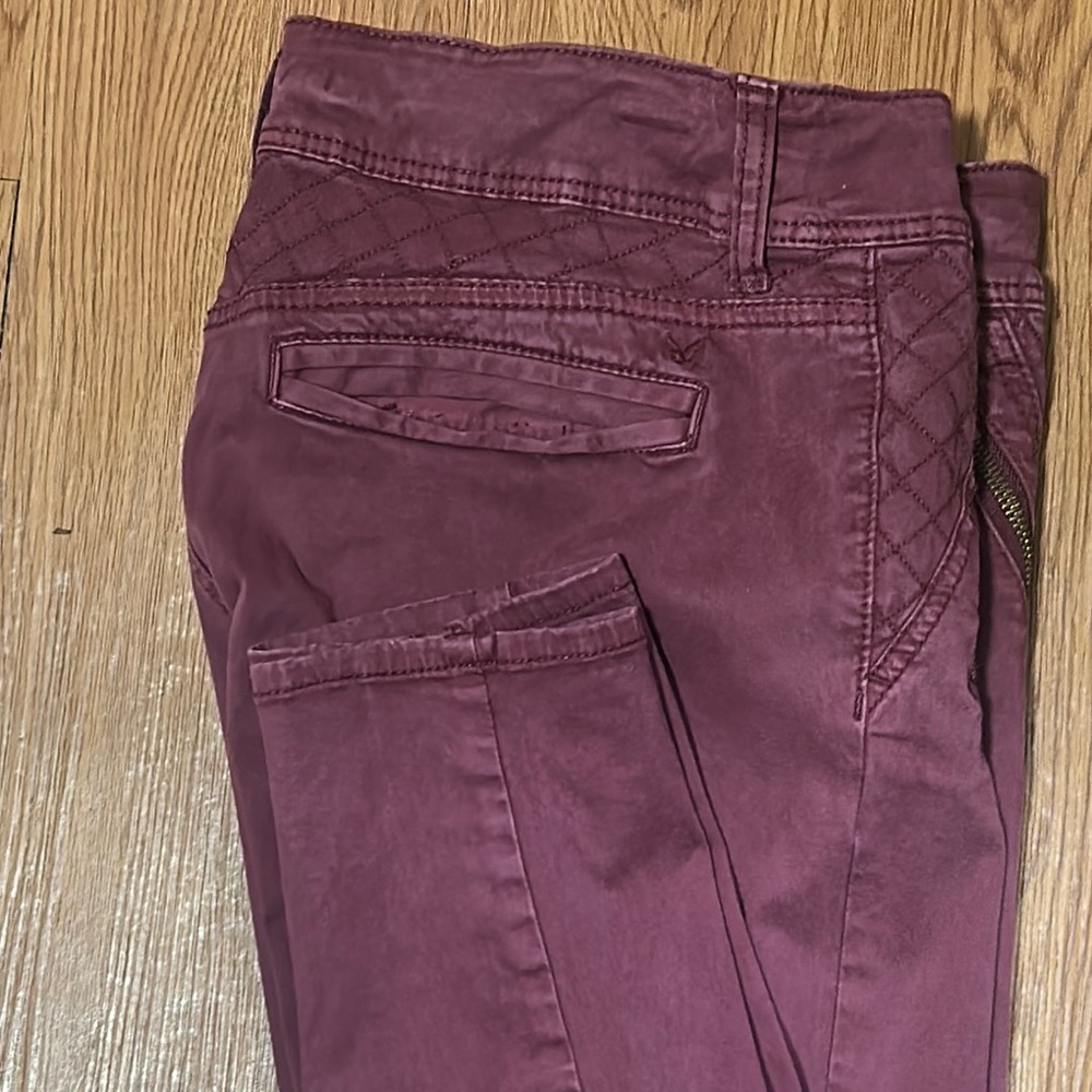 American Eagle Outfitters Maroon Pants Skinny Cropped Stretch Pants Burgundy 6